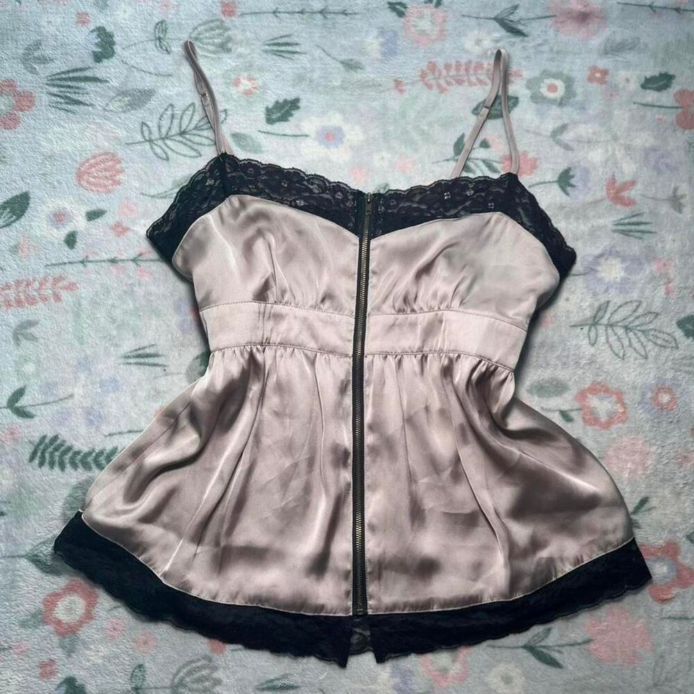 Vintage 90s Y2K Forever 21 Satin Lace Babydoll Cami Tank Top M Fairy Grunge 2000